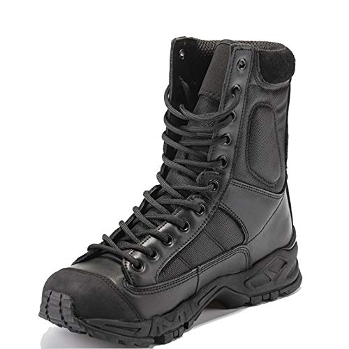 Wygwlg Tactical Army Boots aus Leder für Herren, Black Combat Militärstiefel mit Knöchelriemen, Wanderschuhe für den Außenbereich, bequem atmungsaktiv,Black-45 von Wygwlg