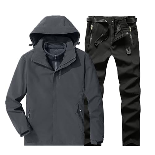 Zweiteiliger Herren-Skianzug, Männer Winter Outdoor Dicke Warme Winddicht Wasserdicht Atmungsaktiv Ski Anzüge Set, Abnehmbare Kapuzenjacke Dazu Gehören Mütze, Rucksack, Gürtel, Schal (Color : Gray 3 von Wygwlg