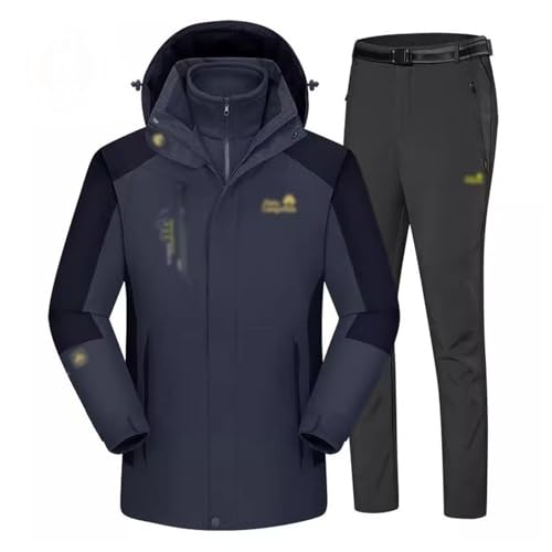 Zweiteiliges Skianzug-Set Für Herren, Herren-Set Aus Warmer Plüsch- Und Dicker Kapuzenjacke Und Hose Für Den Winter Mit Gürtel, Snowboard-Anzug, Wasserdicht, Für Den Außenbereich (Color : 1 gray Blac von Wygwlg