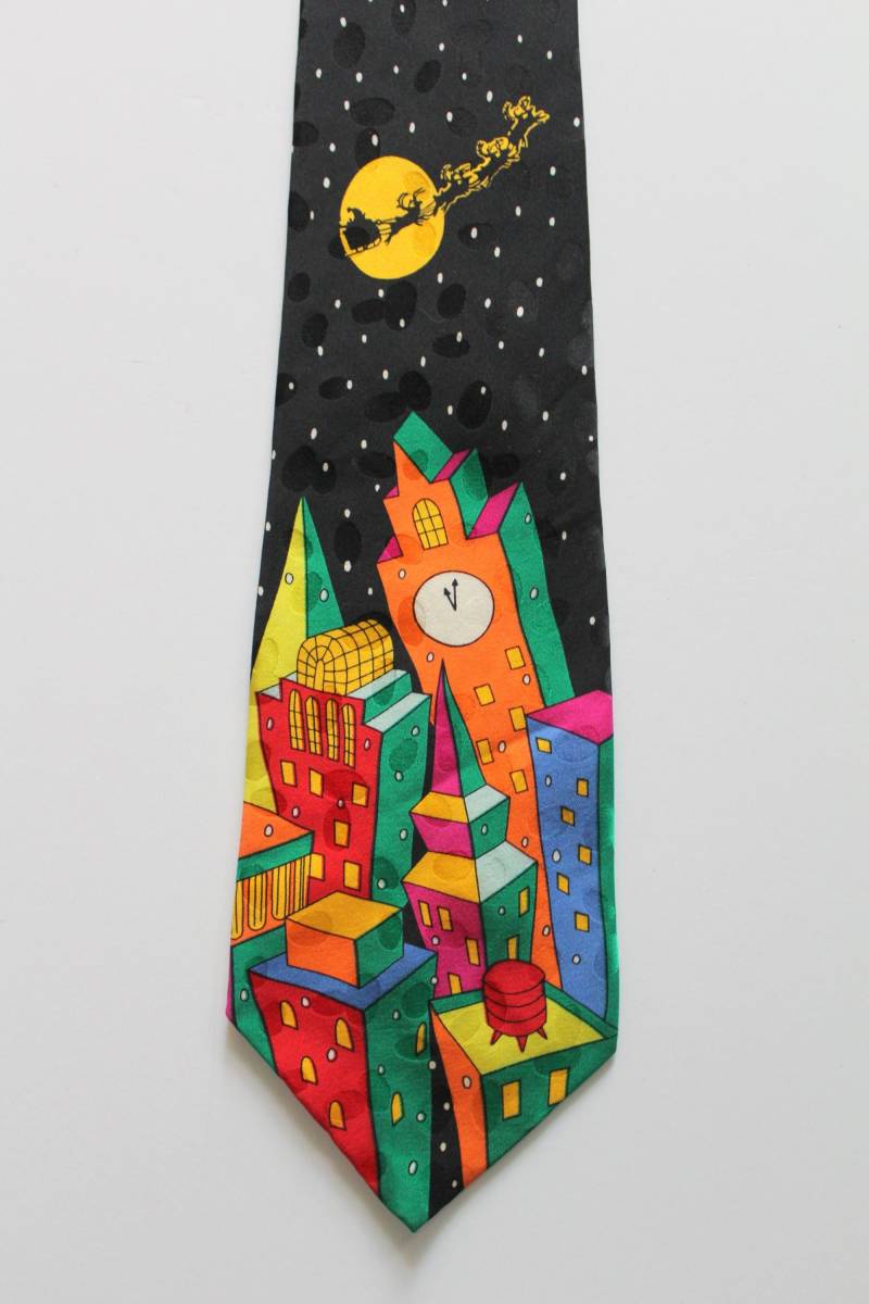 Jahrgang Sucht Cartoon Heiligabend Szene Krawatte 1990Er Jahre von WylieOwlVintage