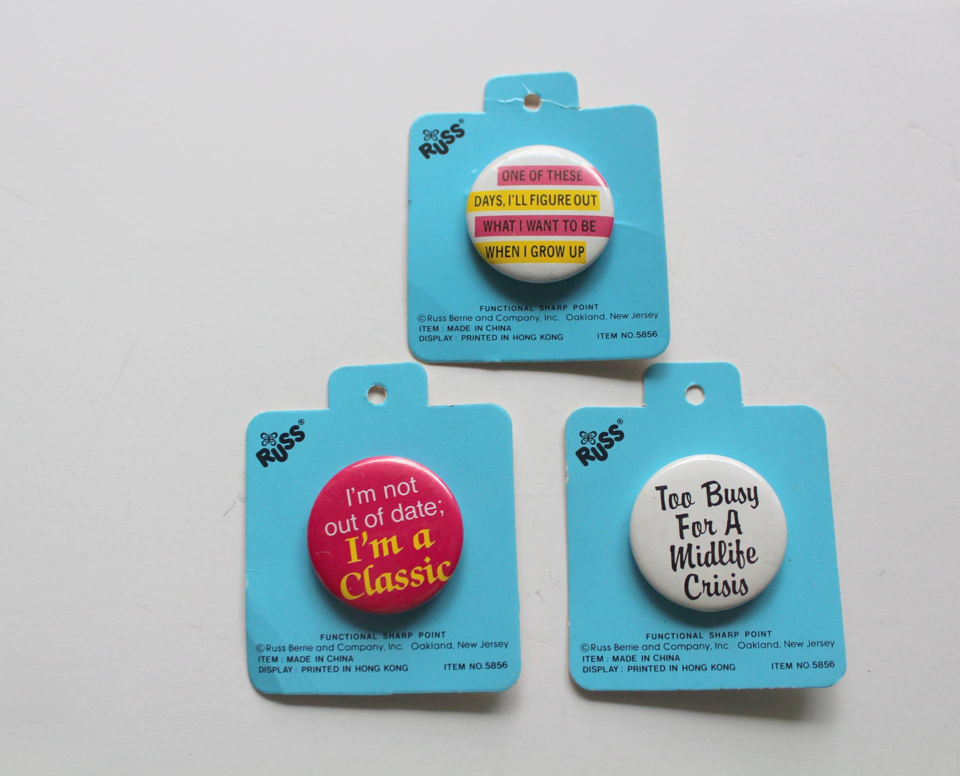 Vintage Russ Too Busy For A Midlife Crisis Button Pin 3Er Pack 1980Er Jahre von WylieOwlVintage