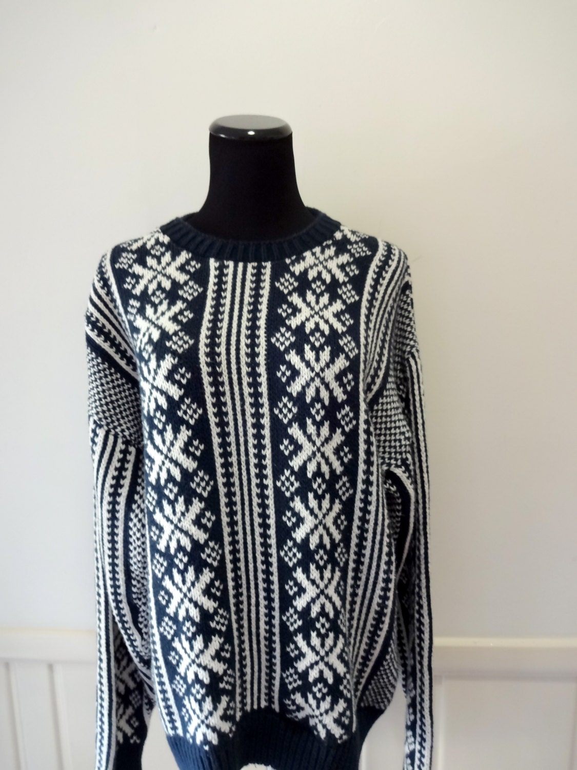 Vintage Schneeflocke Gemusterter Baumwollpullover 1980Er Jahre von WylieOwlVintage