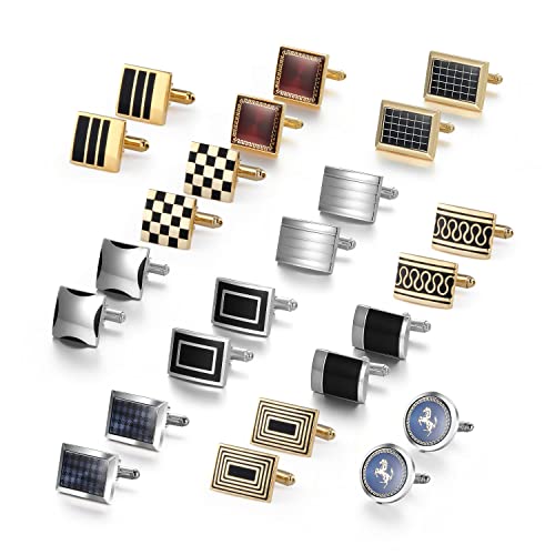 Wynameleri 24 Pc Goldene Herren Manschettenknöpfe, Burgundy, Navy Blue Cufflinks, Messing Manschettenknöpfe Set Gold von Wynameleri