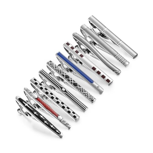 Wynameleri Mehrteiliges Krawattenklammer-Set für Herren, Krawattennadel-Set für normale Krawatten, Krawatte, Hochzeit, Business, Clips mit Box, Vatertag vorgesendet, silberfarbene Krawattennadel und von Wynameleri