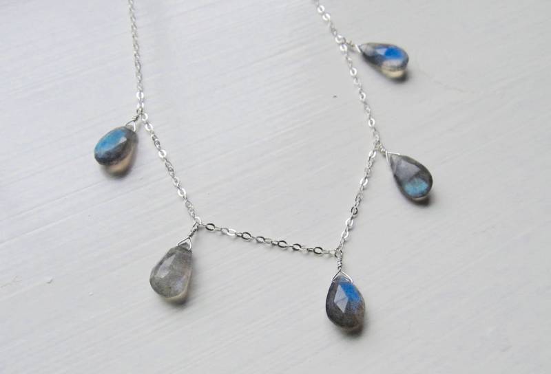 Labradorit Collier Brioletten Silber Gold Oxidiert von WynnDesign