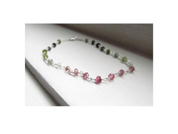 Turmalin Armband Oktober Geburtsstein Wassermelone Rosenkranz Sterling Silber Gold Draht-Umwickelt von WynnDesign