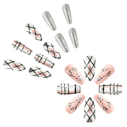 Drücken Sie Nägel Für Frauen Langer Quadratisch Glitzernder Weihnachten Falsch 24pcs Acryldekorationen Für Party Vollbedeckung Falsche Nägel von Wynrzyj