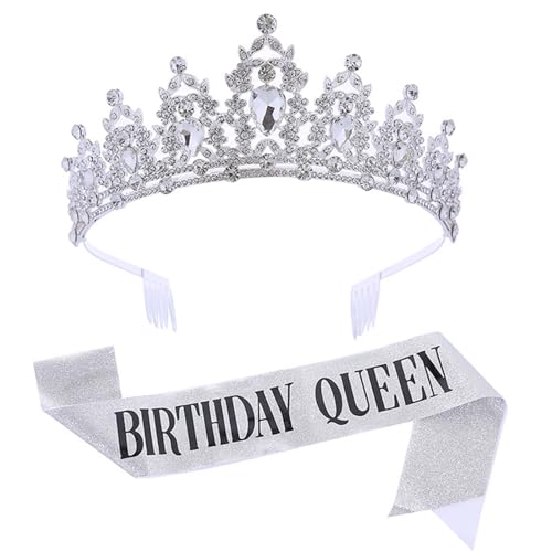 Elegante Strasssteine Tiaras Und Glitzerschärpe Set Für Frauen Modische Kopfbedeckung Ornament Birthday Party Accessoires Geburtstag Krone Für Frauen von Wynrzyj