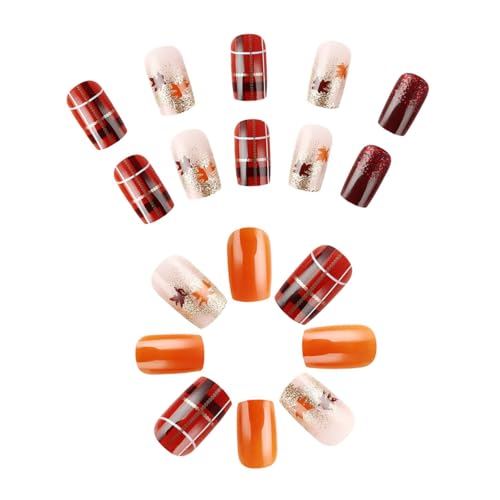 Maple Blätter Auf Nails Square Falsche Vollständige Abdeckungen Künstlicher 24pcs Kleben Für Frauen Frauen Mode Nägel von Wynrzyj