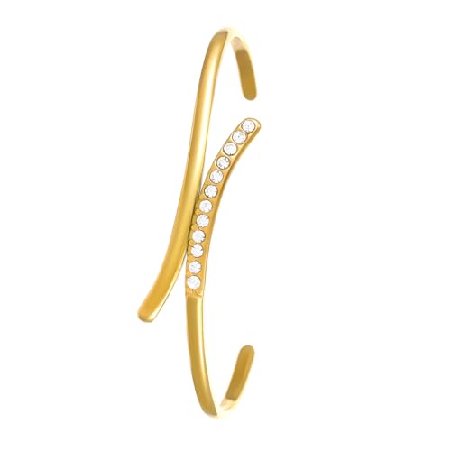 Wynrzyj Einfacher Geometrischer Armreifen Aus Edelstahl Schmuck Mit 18 Karat Gold Finish Komfort Fitness Alltags Accessoire Für Frauen von Wynrzyj