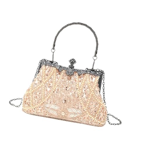 Wynrzyj Einzigartige Blumengriff Abendbeutel Mit Perlen Perlen Kuss Schloss Schulterbodus Crossbody Kette Für Besondere Evening Tasche von Wynrzyj