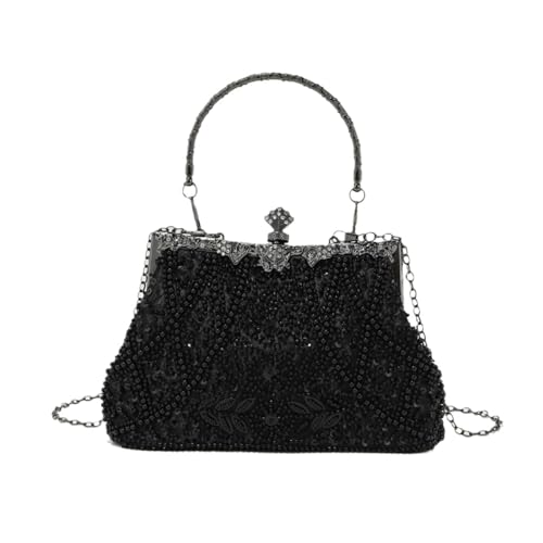 Wynrzyj Einzigartige Blumengriff Abendbeutel Mit Perlen Perlen Kuss Schloss Schulterbodus Crossbody Kette Für Besondere Evening Tasche von Wynrzyj