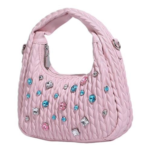 Wynrzyj Frauen PU Leder Handtasche Geldbeutel Strasssteine Crossbody Bag Mode Schulter Crescents Einkaufen Sich Für Tägliche Damencrescent Schulter Falten Handtasche PU Leder Crossbody Für Täglich von Wynrzyj