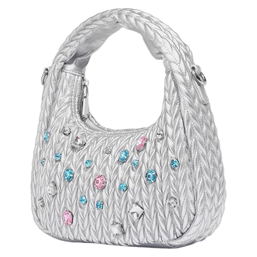 Wynrzyj Frauen PU Leder Handtasche Geldbeutel Strasssteine Crossbody Bag Mode Schulter Crescents Einkaufen Sich Für Tägliche Damencrescent Schulter Falten Handtasche PU Leder Crossbody Für Täglich von Wynrzyj