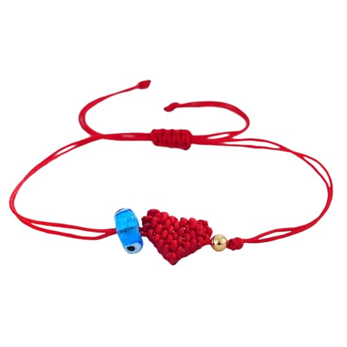 Wynrzyj Handgefertigtes Rotes Kordel Böse Augen Armband Mit Herz Charme Verstellbarer Handgelenk Schmuck Für Frauen Männer Freundschaft Geschenk Handgefertigtes Perlenbrandarm Armband von Wynrzyj