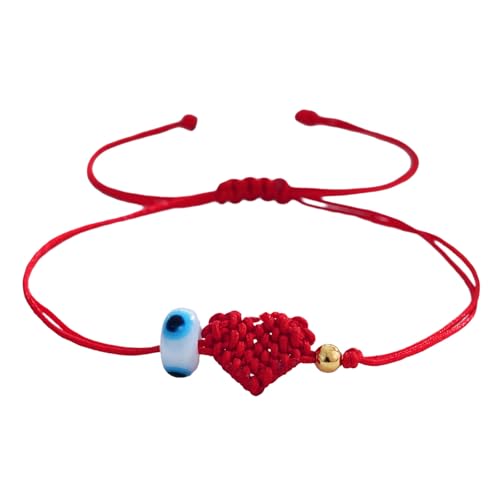 Wynrzyj Handgefertigtes Rotes Kordel Böse Augen Armband Mit Herz Charme Verstellbarer Handgelenk Schmuck Für Frauen Männer Freundschaft Geschenk Handgefertigtes Perlenbrandarm Armband von Wynrzyj