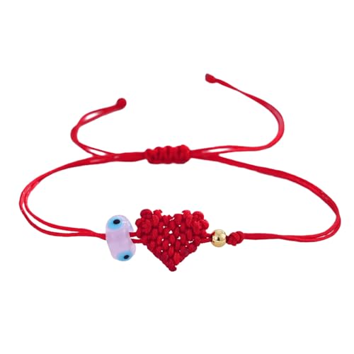 Wynrzyj Handgefertigtes Rotes Kordel Böse Augen Armband Mit Herz Charme Verstellbarer Handgelenk Schmuck Für Frauen Männer Freundschaft Geschenk Handgefertigtes Perlenbrandarm Armband von Wynrzyj