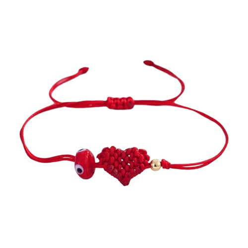 Wynrzyj Handgefertigtes Rotes Kordel Böse Augen Armband Mit Herz Charme Verstellbarer Handgelenk Schmuck Für Frauen Männer Freundschaft Geschenk Handgefertigtes Perlenbrandarm Armband von Wynrzyj