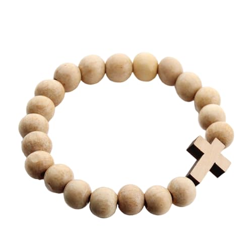 Wynrzyj Holzperlen Kreuzt Armband Mit Natürlichen Finishs Spirituelles Armband Für Religiöse Komfort Und Nachhaltige Stile Nachhaltige Christliche Holzhandkette von Wynrzyj