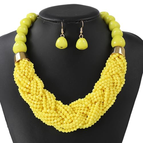 Wynrzyj Layer Perlen Halskette Und Ohrringe Set Plastikschmuck Für Frauen Musikfestival Strandzubehör Handgefertigte Perlen Halskette Ohrringe von Wynrzyj