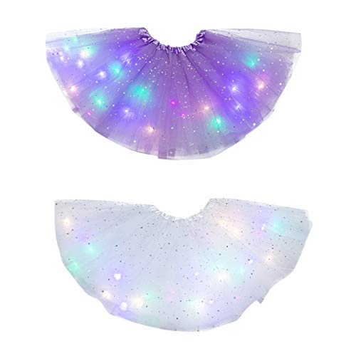 1 Stücke/2 Stücke Sparkle Tutu Rock Kinder Mädchen Tütü LED Lichterkette Tüllrock für Ballett Halloween Karneval Party Tanzen Fancy Dress Ballettrock Karneval Prinzessin Kostüm Tüllrock Ballett Skirt von Wyongtao