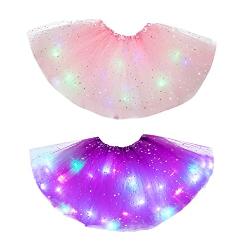 1 Stücke/2 Stücke Sparkle Tutu Rock Kinder Mädchen Tütü LED Lichterkette Tüllrock für Ballett Halloween Karneval Party Tanzen Fancy Dress Ballettrock Karneval Prinzessin Kostüm Tüllrock Ballett Skirt von Wyongtao