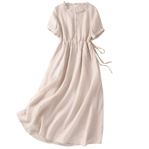 Baumwolle Leinen Kleid Damen Blusenkleid Langarm Halb Knopf Maxi Kleider Sommer Langes Kleid Leinenkleid Hemdkleid Strandkleid A-Linie Maxikleider von Wyongtao
