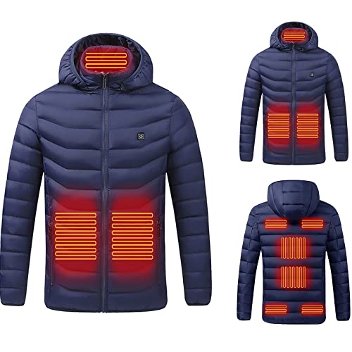 Beheizbare Jacke mit Kapuze 2024 Neues Winter Daunenjacke für Herren Damen 9 Heizzonen 3 Heizstufen mit USB Anschluss Wasserdichte Winddichte Mäntel für Skifahren Motorradjacke Gesteppte Daunenjacke von Wyongtao