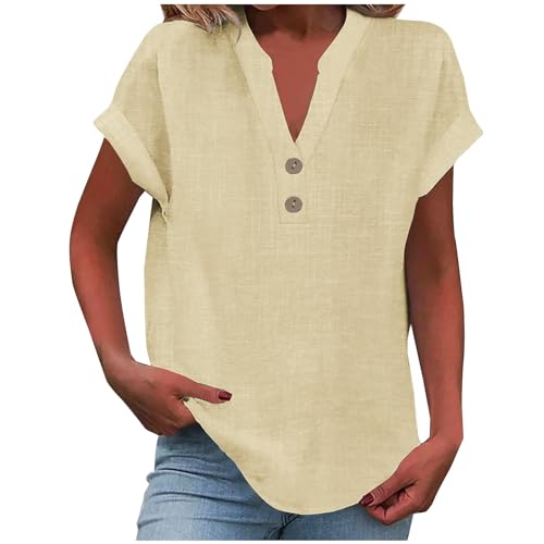 Bluse Damen Sommer Tops Baumwolle Blusen Leinenbluse Basic V-Ausschnitt Kurzarm T-Shirt Lässiges Musselin Oberteile Button Down Bequemes Shirt Modisch Licht Hemdbluse Tunika Top Bluse Damen Sommer Tops Baumwolle Blusen Leinenbluse Basic V-Ausschnitt Kurzarm T-Shirt Lässiges Musselin Oberteile Button Down Bequemes Shirt Modisch Licht Hemdbluse Tunika Top von Wyongtao