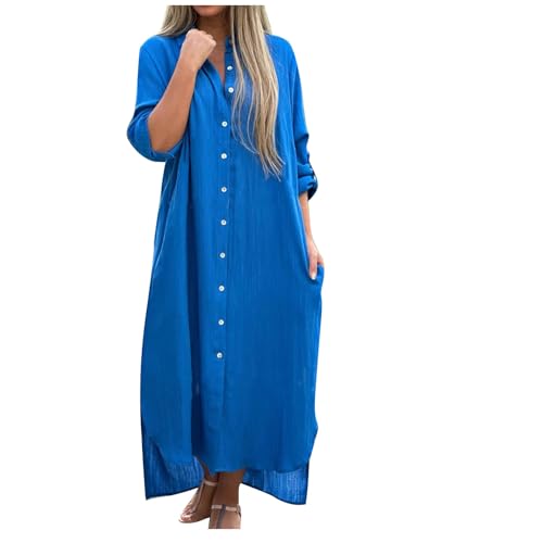 Blusenkleider Damen Langes Sommerkleid Leinen Maxi Strandkleid Solide Langarm Freizeitkleid Button Down Tunikakleider Baggy Basic Büro Arbeitskleid Party Wear Leinenkleid Blusenkleider Damen Langes Sommerkleid Leinen Maxi Strandkleid Solide Langarm Freizeitkleid Button Down Tunikakleider Baggy Basic Büro Arbeitskleid Party Wear Leinenkleid von Wyongtao