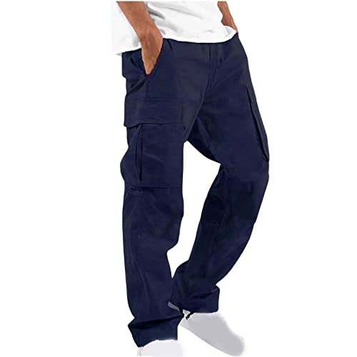 Chino Hose Herren Cargo Hosen Herren Jogginghosen Sporthosen Stretch Fitnesshosen Stilvolle Einfarbiges Lang Leicht Sommerhose Loose Fit Kordelzug Freizeithose mit Taschen für Urlaub Strand Alltag von Wyongtao