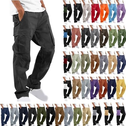 Chino Hose Herren Cargo Hosen Herren Jogginghosen Sporthosen Stretch Fitnesshosen Stilvolle Einfarbiges Lang Leicht Sommerhose Loose Fit Kordelzug Freizeithose mit Taschen für Urlaub Strand Alltag von Wyongtao