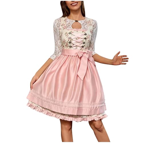 Damen Midi Dirndl Elegante Trachtenkleid Dirndlkleid Trachtenmode Kleid Spitzen Dirndlschürze Trachtenkleid mit Dirndlbluse Trachtenmode Trachtenrock Kleid 3 Teilig für Oktoberfest Besondere Anlässe von Wyongtao