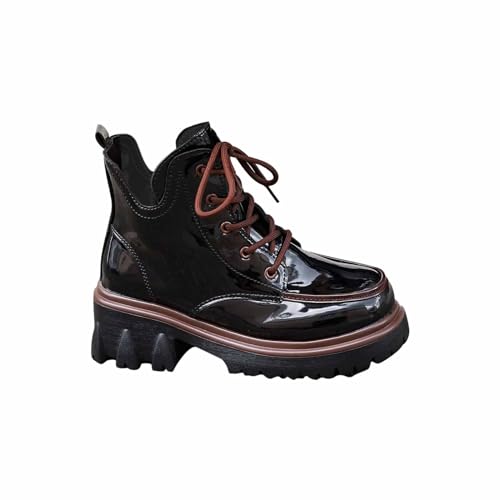 Damen Plateau Stiefeletten Schnüren Blockabsatz High Heels Ankle Boots Gothic Winter Schuhe Stiefeletten Damen mit Absatz Schwarz Braun Winterschuhe Damen Wasserdicht Stiefeletten Biker Stiefel von Wyongtao