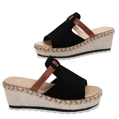 Damen Sommer Sandalen Wedge Peep Toe High Heels Keilabsatz Mules mit Blumen Süße Plattform Pantoletten Anti-Rutsch Sandalen Pantoletten Geflochten Schuhe Slipper von Wyongtao