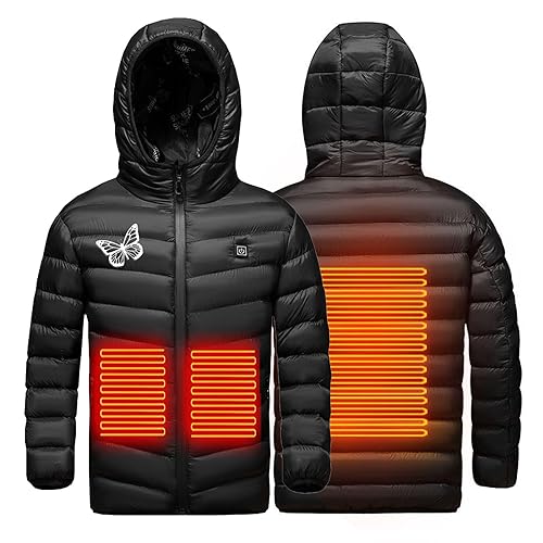 Elektrisch Beheizbare Jacke für Kinder 2024 Neues Rabatt Modische Druckjacke USB-elektrisch Beheizte Daunenjacke mit 3 Temperaturstufen 3 Heizzonen Waschbare Warmer Outdoor-Jacke füR Camping Wanderung von Wyongtao