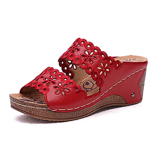 Espadrilles Sandalen Damen Sommer Wedge Peep Toe High Heels Keilabsatz Mules mit Blumen Süße Plattform Pantoletten Anti-Rutsch Sandalen Pantoletten Geflochten Schuhe Slipper von Wyongtao