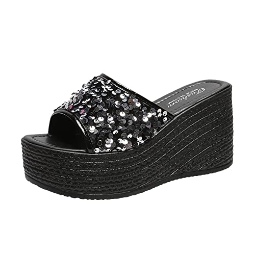 Espadrilles Sandalen Damen Sommer Wedge Peep Toe High Heels Keilabsatz Mules mit Blumen Süße Plattform Pantoletten Anti-Rutsch Sandalen Pantoletten Geflochten Schuhe Slipper von Wyongtao