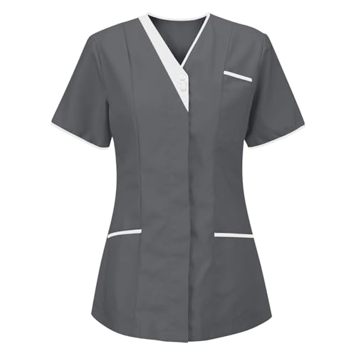 Kasacks Damen Pflege GroßE GrößEn T-Shirt mit Taschen Schlupfhemd Arbeitsuniform Kasack Pflegeheim Tops Kurzarm V-Ausschnitt Krankenpfleger Uniform Einfarbig Medizinische Berufsbekleidung von Wyongtao