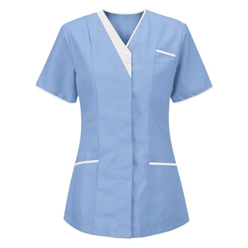 Kasacks Damen Pflege GroßE GrößEn T-Shirt mit Taschen Schlupfhemd Arbeitsuniform Kasack Pflegeheim Tops Kurzarm V-Ausschnitt Krankenpfleger Uniform Einfarbig Medizinische Berufsbekleidung von Wyongtao