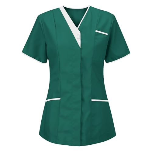 Kasacks Damen Pflege GroßE GrößEn T-Shirt mit Taschen Schlupfhemd Arbeitsuniform Kasack Pflegeheim Tops Kurzarm V-Ausschnitt Krankenpfleger Uniform Einfarbig Medizinische Berufsbekleidung von Wyongtao