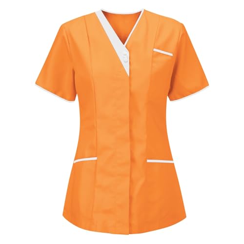 Kasacks Damen Pflege GroßE GrößEn T-Shirt mit Taschen Schlupfhemd Arbeitsuniform Kasack Pflegeheim Tops Kurzarm V-Ausschnitt Krankenpfleger Uniform Einfarbig Medizinische Berufsbekleidung von Wyongtao