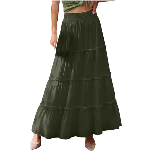 Lang Rock Damen Sommer Strand Lässiger Midirock Langes Elastischem Bund A-Linien Kleid Fließender Swing Stufenrock Rüschenrock Langes Vintage Boho Rock Lang Rock Damen Sommer Strand Lässiger Midirock Langes Elastischem Bund A-Linien Kleid Fließender Swing Stufenrock Rüschenrock Langes Vintage Boho Rock von Wyongtao