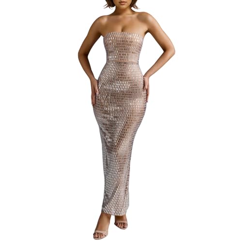 Partykleid Damen Spaghettiträger Etuikleid mit tiefem V Ausschnitt Einfarbiges figurbetontes Kleid Ärmelloses rückenfreies Wickelkleid Abendkleid mit hohem Schlitz Langes Cocktailkleid Ballkleid von Wyongtao