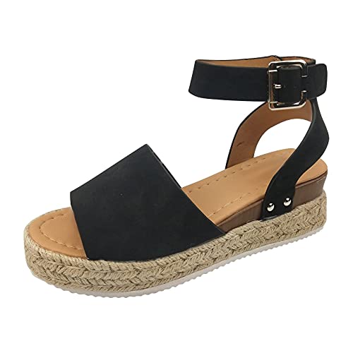Plateau Sandalen Damen Espadrilles Keilsandalen mit Knöchelriemen Sandalen Keilabsatz Sommerschuhe Flatform Slingback Keil Arbeit Schnalle Peep Toe Schuhe Hessischen Sandalen Memory Foam Mid Heels von Wyongtao