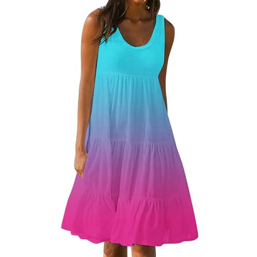 Sommerkleid Damen Leicht Boho Baumwolle Midikleider Lässiges Ärmelloses Plissiertes Strandkleid Fließendes Locker Sitzendes Swing Party Festliche Kleid Damen Übergröße S-5XL von Wyongtao