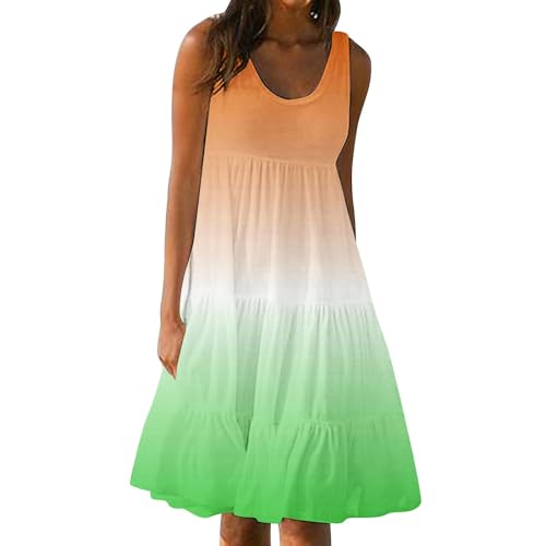 Sommerkleid Damen Leicht Boho Baumwolle Midikleider Lässiges Ärmelloses Plissiertes Strandkleid Fließendes Locker Sitzendes Swing Party Festliche Kleid Damen Übergröße S-5XL von Wyongtao