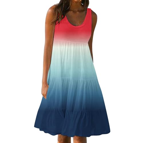 Sommerkleid Damen Leicht Boho Baumwolle Midikleider Lässiges Ärmelloses Plissiertes Strandkleid Fließendes Locker Sitzendes Swing Party Festliche Kleid Damen Übergröße S-5XL von Wyongtao