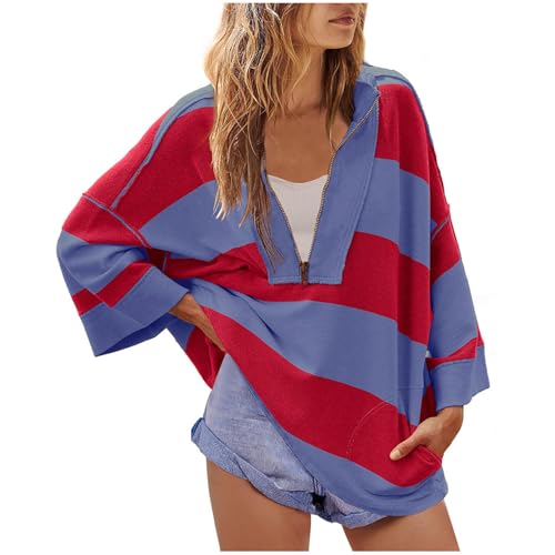 Sweatshirt Damen Übergröße Gestreift V-Ausschnitt Pullover Tops Drop Shoulder Sweatshirts Y2k Tops Lose Passform Casual Blusen Farbe Block Pullover Solid Baggy Tops Frühling Herbst Bluse Sweatshirt Damen Übergröße Gestreift V-Ausschnitt Pullover Tops Drop Shoulder Sweatshirts Y2k Tops Lose Passform Casual Blusen Farbe Block Pullover Solid Baggy Tops Frühling Herbst Bluse von Wyongtao