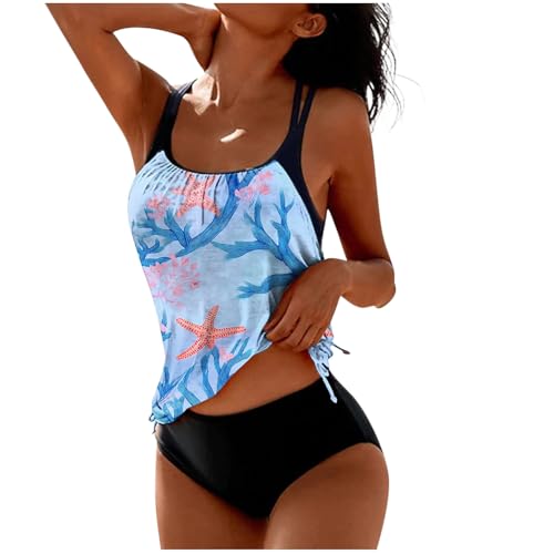 Tankini Damen Bademode Bauchweg Set Push Up Bauch Weg Tankini Damen Freizeit Badeanzug Zweiteiler Tankinis Set Sommer Elegant Drucken Badeanzüge Frauen Oberteil mit Badeshorts Strand Ferien Freizeit von Wyongtao